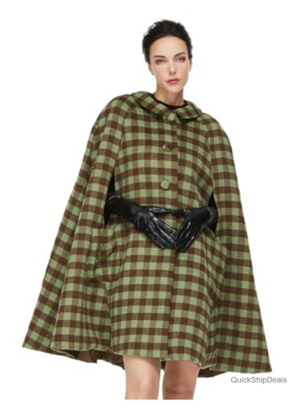 Wool Blend Cape Coat with Pockets Single-Breasted Pea Coat
